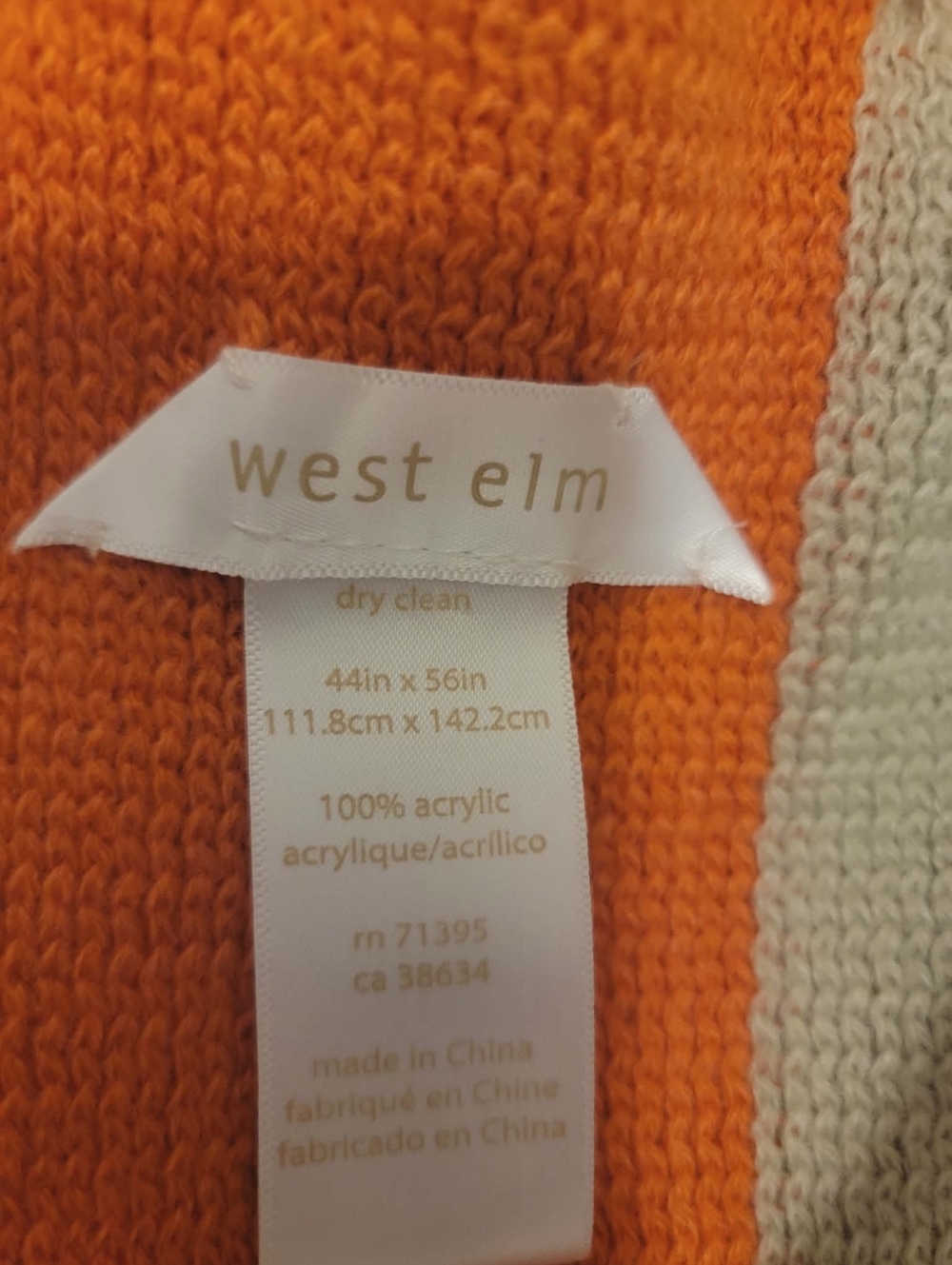 West Elm Orange and Beige Knit Throw - Picture 2 of 8